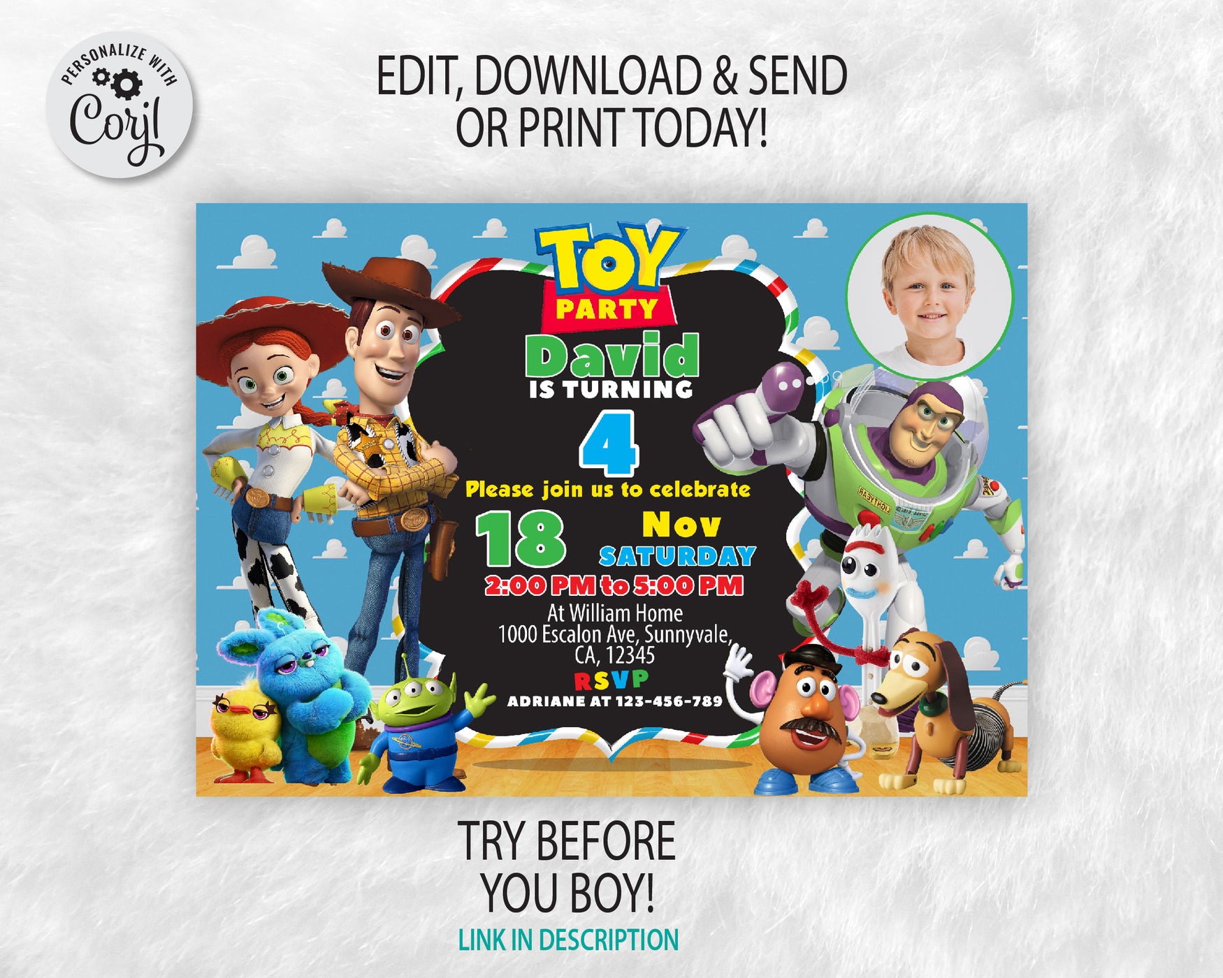 Toy Story Birthday Invitation Template | Editable | Printable | Instant Download