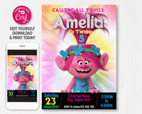 Trolls Birthday Invitation Template | Editable | Printable | Instant Download
