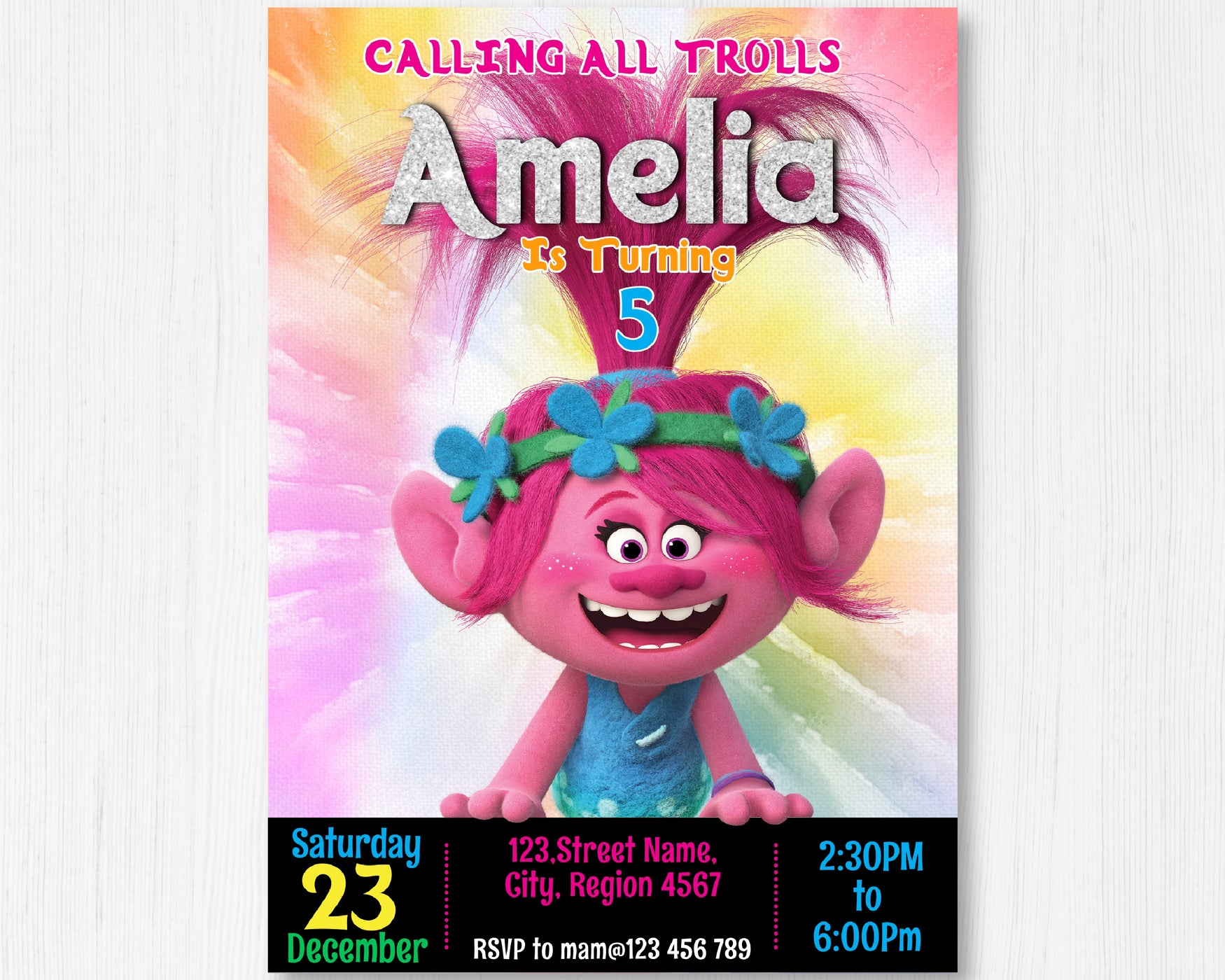 Trolls Birthday Invitation Template | Editable | Printable | Instant Download