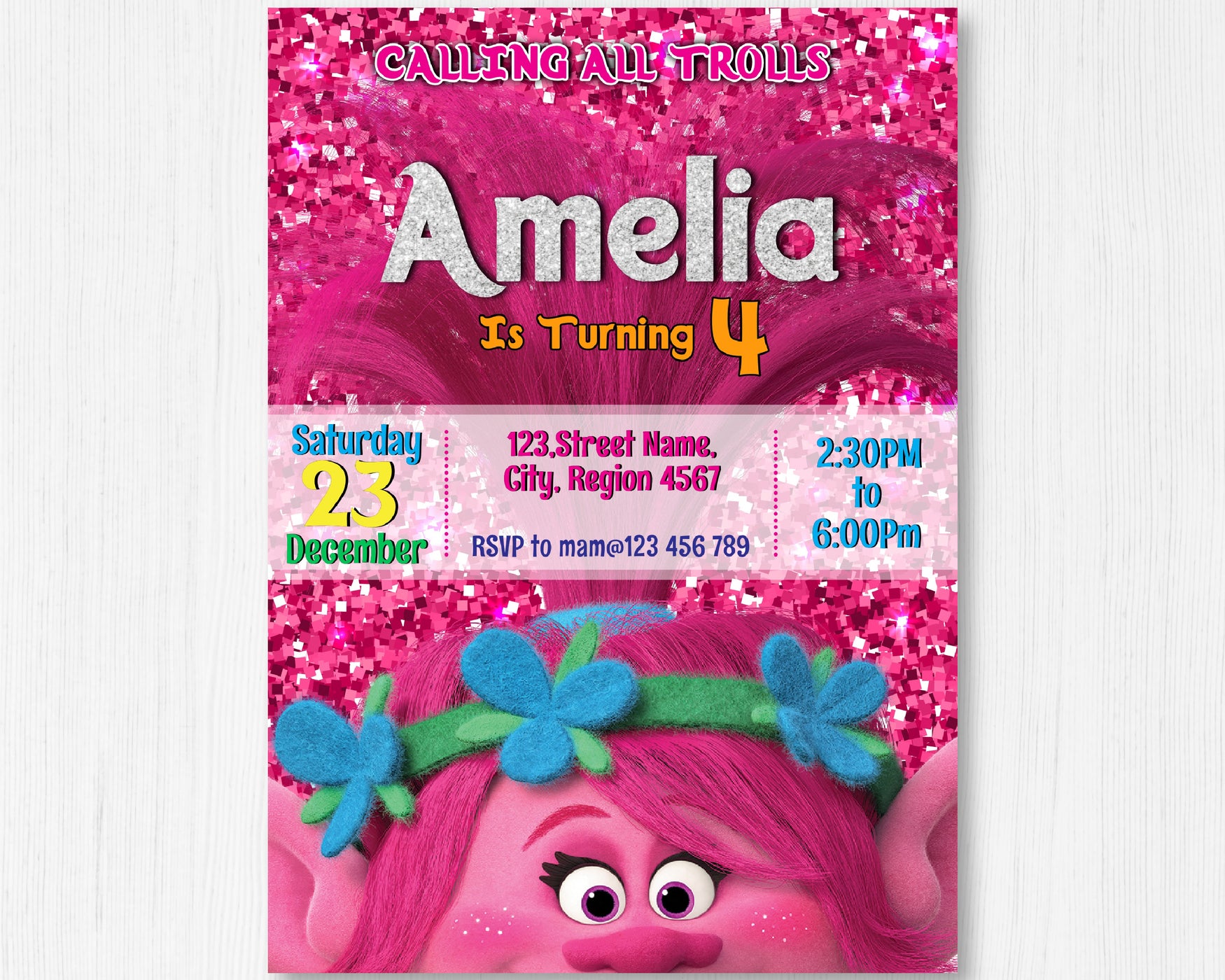Trolls Birthday Invitation Template | Editable | Printable | Instant Download