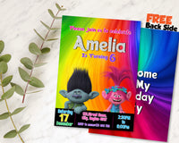 Trolls Birthday Invitation Template | Editable | Printable | Instant Download
