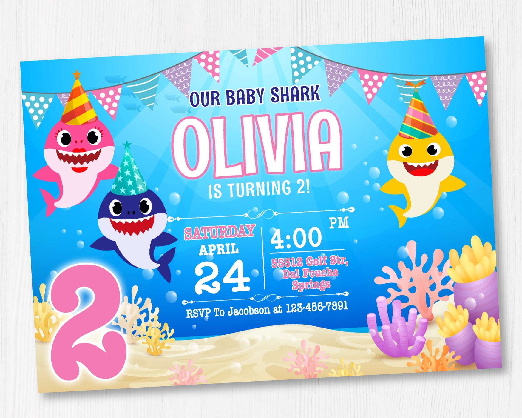 Baby Shark Birthday Invitation Template  | Editable | Printable | Instant Download
