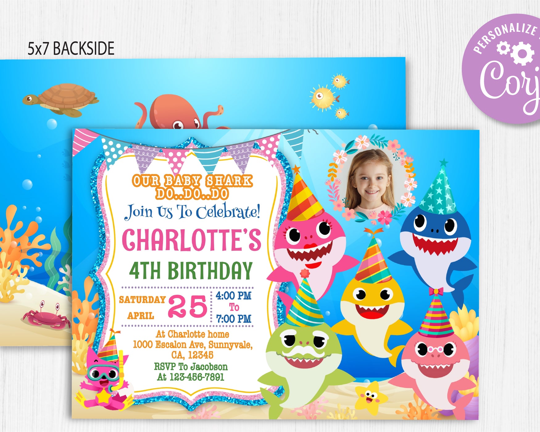 Baby Shark Birthday Invitation Template With Photo | Editable | Printable | Instant Download