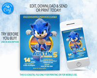 Sonic Birthday Invitation Template | Free Thank you tag | Editable | Printable | Instant Download
