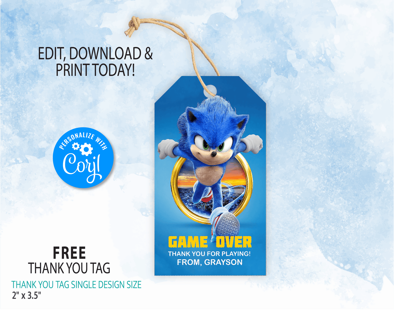Sonic Birthday Invitation Template | Free Thank you tag | Editable | Printable | Instant Download - kidszoneparty