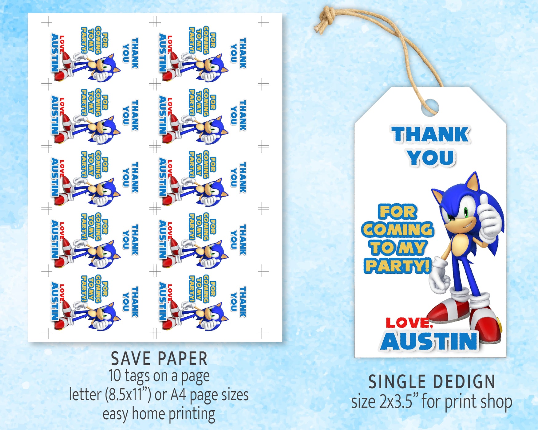 Sonic Thank you tag Template | Editable | Printable | Instant Download